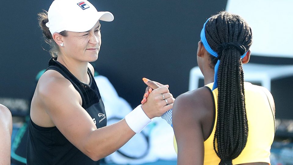 Ash Barty and Coco Gauff in Adelaide International doubles action