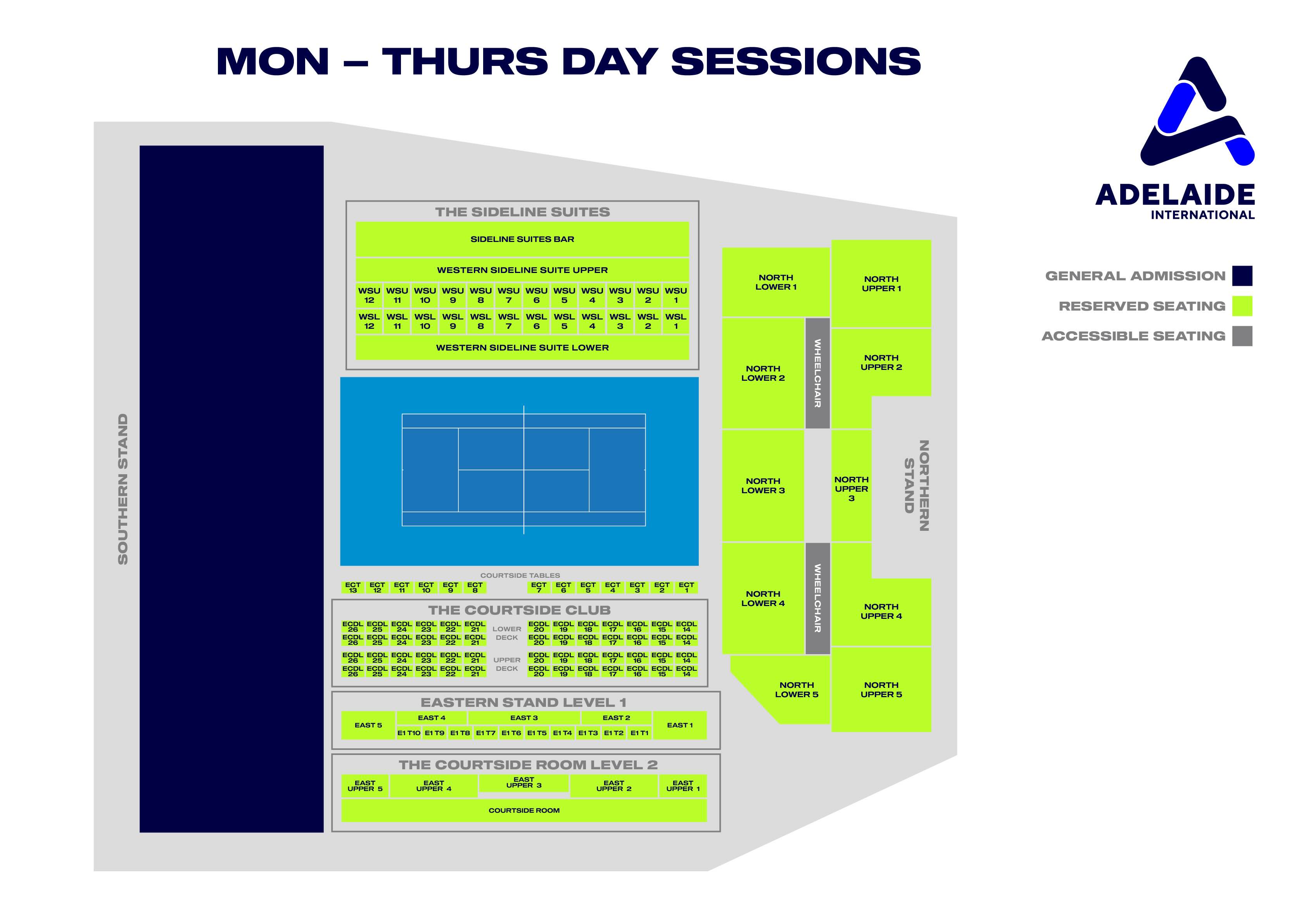 Monday to Thursday day session centre court seating map