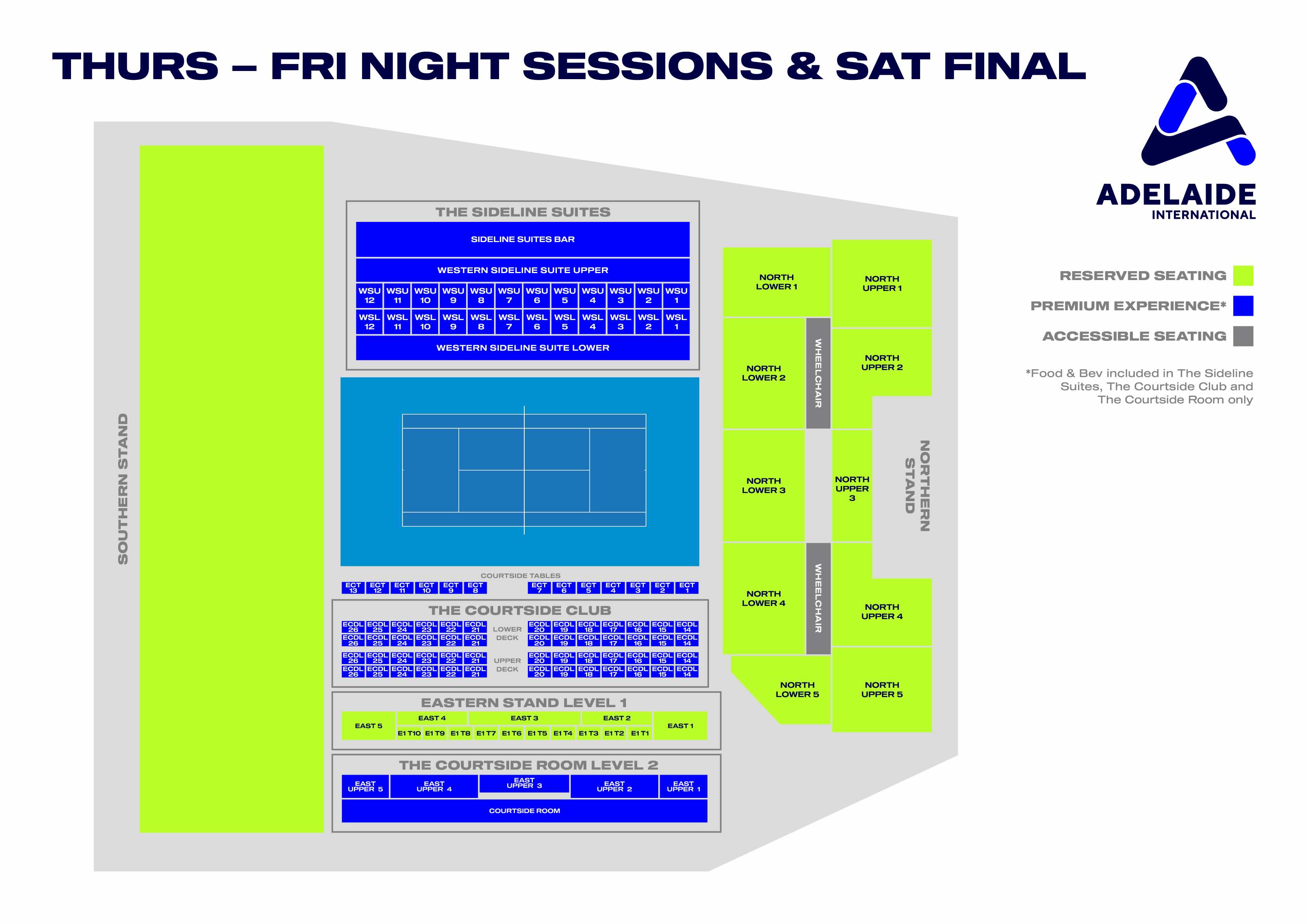 Thursday, Friday and Saturday night centre court seating map