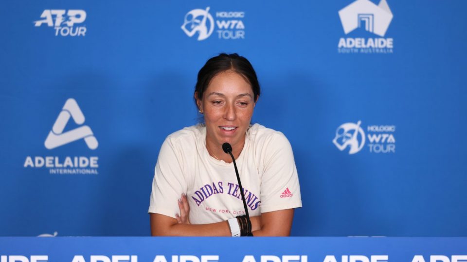 Jessica Pegula talks to the media